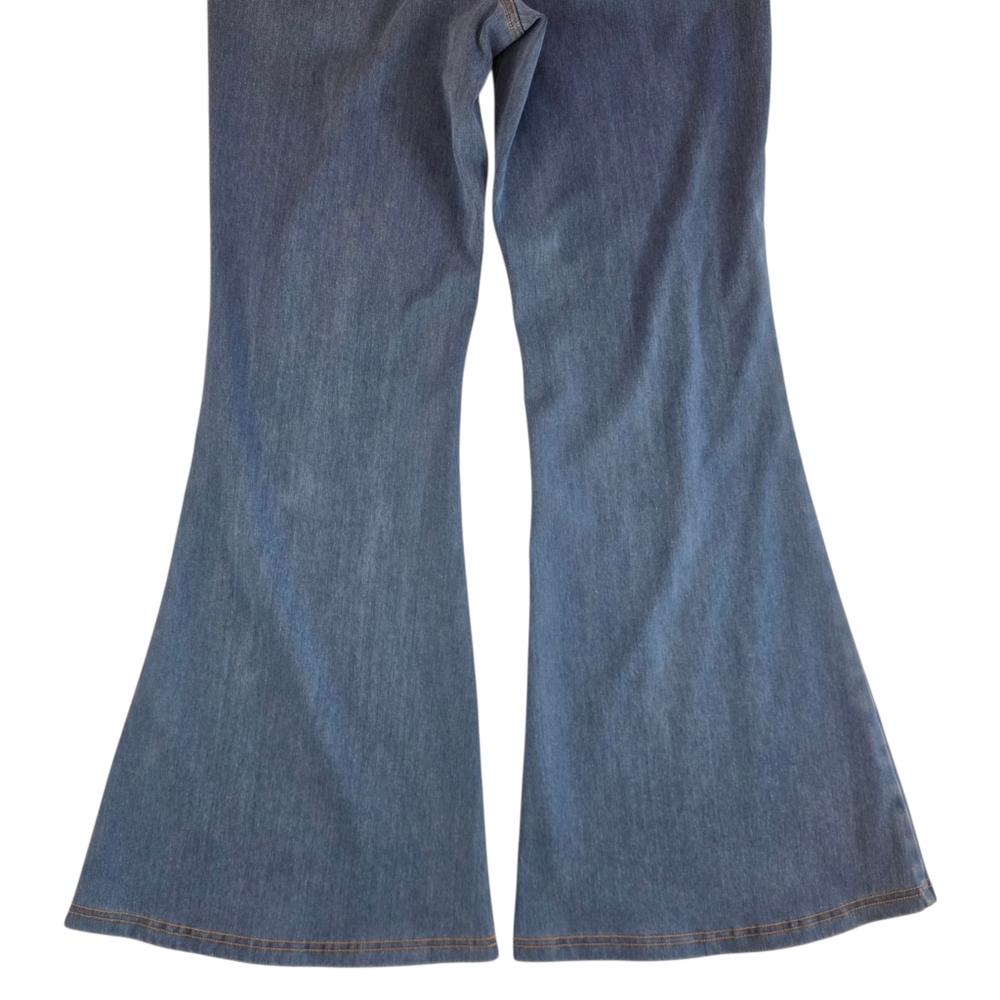 Halara Cross Over Flare Leg Pull On Denim Jeans High Waisted Stretch Women L - Picture 5 of 6